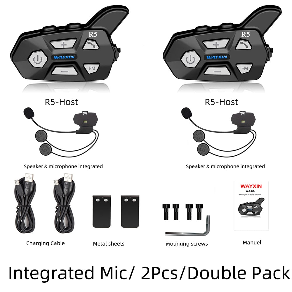 WAYXIN R5 BT5.0 Motorcycle Helmet Intercom 2 Rider Wireless Bluetooth Headset Intercomunicador Moto Interphone