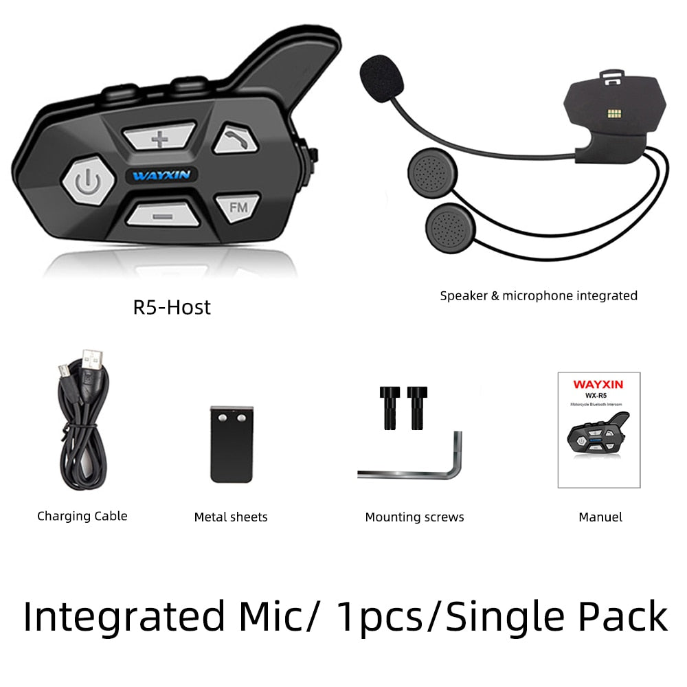 WAYXIN R5 BT5.0 Motorcycle Helmet Intercom 2 Rider Wireless Bluetooth Headset Intercomunicador Moto Interphone