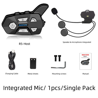 WAYXIN R5 BT5.0 Motorcycle Helmet Intercom 2 Rider Wireless Bluetooth Headset Intercomunicador Moto Interphone