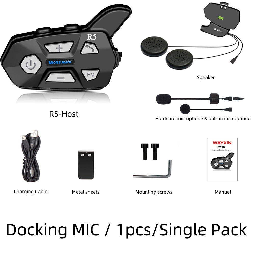 WAYXIN R5 BT5.0 Motorcycle Helmet Intercom 2 Rider Wireless Bluetooth Headset Intercomunicador Moto Interphone