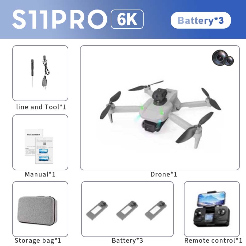 KBDFA S11 Pro Professional Drones Dual Camera HD Vision Obstacle Avoidance Brushless Motor GPS 5G WIFI FPV K998 Quadcopter Toys