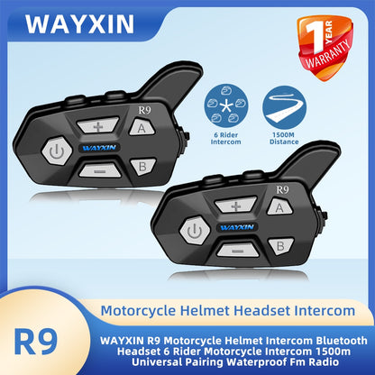 WAYXIN R9 Motorcycle Intercom Helmet Headsets 6 Rider, BT5.0 Communication Interphone, Intercomunicador Moto,Waterproof FM Radio